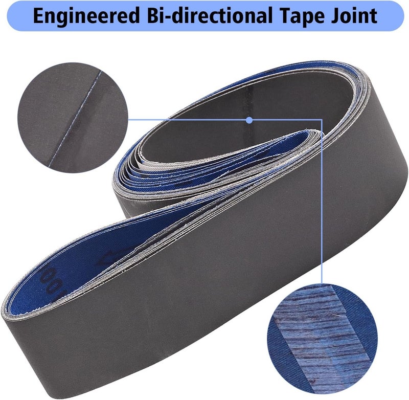 Donanim 2 X 72 Inch Silicon Carbide Extra Fine Grit Sanding Belts 600, 800, 1000 Grits, 2x72 Grinding Belts for Knife Sharpening, 6 Pack Assortment - Image 4